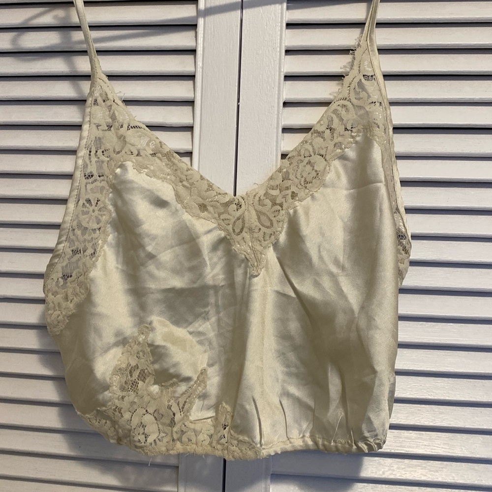 Free People Soft Lace Trim Cream Camisole